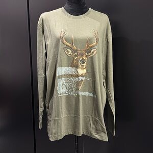 Realtree Deer Graphic long sleeve, cotton crew neck T-shirt military green